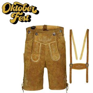 Tillich Brown Suede Lederhosen Traditional German Leather Shorts for Oktoberfest